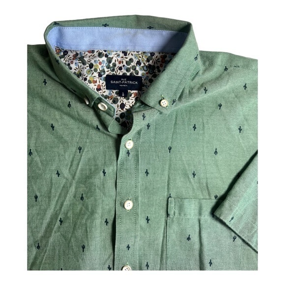 Rue Saint Patrick Mens Short Sleeve Large Green with Cactus Design - Picture 2 of 4